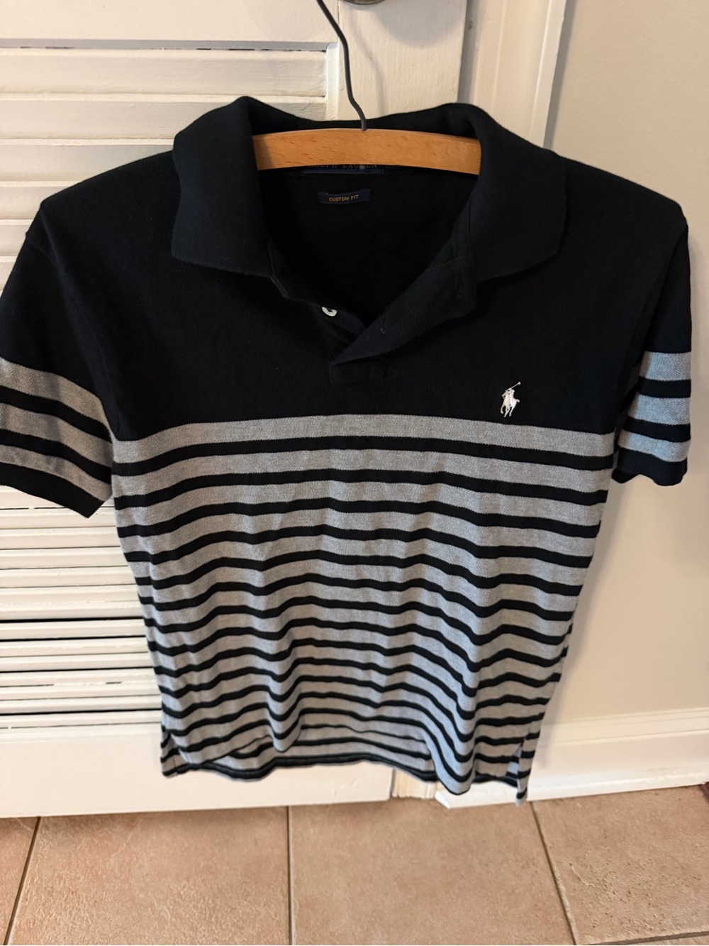 Polo Ralph Lauren Men’s Custom Fit Striped Polo Shirt Black Gray Size M